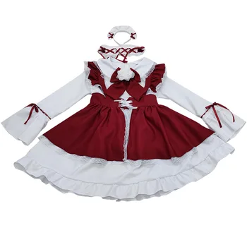 Lolita Rochie de Halloween Purim Cosplay Costum Roșu și Alb, cu Mâneci Lungi Menajera Rochie de Petrecere Festivalul de Îmbrăcăminte Costum Stil Anime Fusta