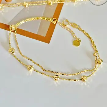 MADALENA SARARA 18K Aur Galben pentru Femei Brățară Șirag de mărgele Lanț de Două Rânduri Stil Ușor Reglabil Extindere