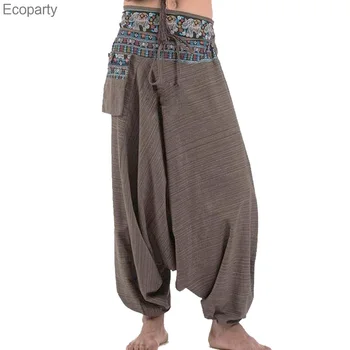 Medieval Vintage Men Elastic Musulman Casual Harem Largi Yoga Hip-hop Bărbații Țigani Lenjerie de pat din Bumbac Cordon Lat picioare Vrac Pants22