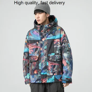 Moda coreeană Mens Trend Hip Hop Îmbrăcăminte, Supradimensionate Streetwear Plus Dimensiune Bule Sacou Cald Scrisoare Graffiti Jos Jacheta RL5219