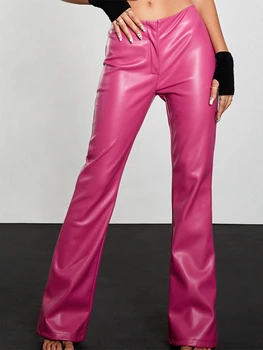 Moda Roz din Piele PU cu Micro-flare Pantaloni Femei 2022 Toamna Iarna Nou Y2K Casual, talie mijlocie High Street Hipster Pantaloni Clubwear