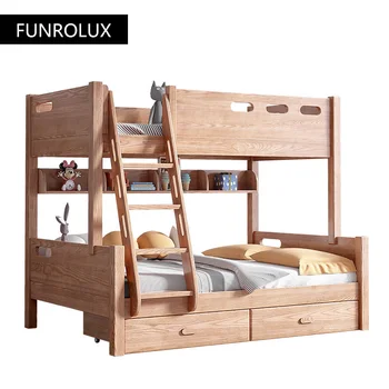 Modern mama copiilor pat multifunctional din lemn masiv, pat pentru copii, pat suprapus din lemn masiv de înaltă și joasă de pat pentru pat, scara