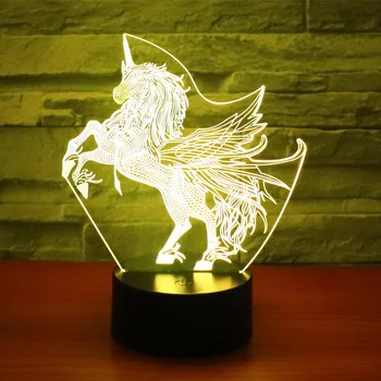 MYDKDJL 3D LED Lumina de Noapte pentru a Avea Aripi Unicorn cu 7 Culori deschise pentru Decor Acasă cal Cal Lampa Cadou Uimitor