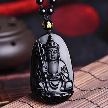 Naturale Obsidian Negru Tibetani Regele Margele Pandantiv Colier Moda Farmec Bijuterii Sculptate Pixiu Amuleta Cadouri pentru Femei Barbati