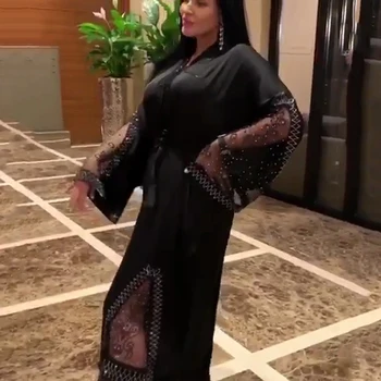 Negru Abaya Dubai Turcia Musulmane Hijab Rochie 2021 Femei Plus Dimensiune Diamant Strălucitor Rochie Cu Maneci Lungi Bangladesh Dantelă Maxi Rochie