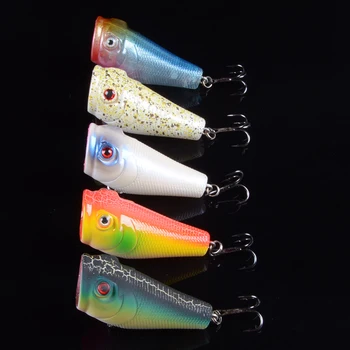 New Sosire 5pcs Momeli de Pescuit de Înaltă Calitate Popper Plastic Pescuit 5 Culori Disponibile 5cm 8g Greu Momeli 6# Cârlige Ochii 3D