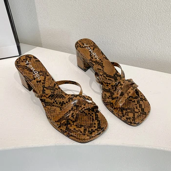 New Sosire Vara cu Toc Femei Papuci de Șarpe-cereale Model Cruce Legat Stil Pantofi Marimea 36-39