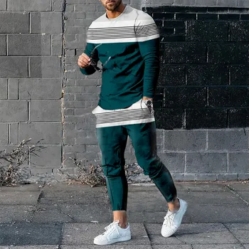 Om Costum de Jogging 3D Imprimate Mozaic Maneca Lunga T-Shirt, Pantaloni 2 Pice Set Streetwear Casual Trening de sex Masculin Supradimensionat Jogging