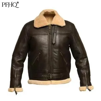 PFHQ 2023 Moda pentru Bărbați Imitație de piele de Oaie Sacou Motocicleta se Ingroase Faux Blana Lână Rever Haina Casual Streetwear Haine de Iarnă