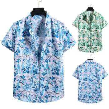 Primavara-Vara Pentru Barbati Cu Maneci Scurte Tricou Beachwear Cămașa Cu Flori, Plus Dimensiunea Moda Florale Imprimate Butonul De Sus Baieti Xxl