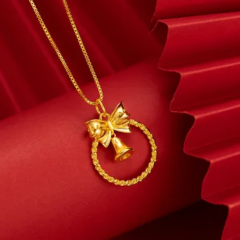 Pur Aur de 18K Colier Fluture Drăguț Bell Pandantiv pentru Femei Bijuterii Farmec Bijuterii de Aur Petrecerea de Nunta Cadou