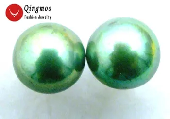 Qingmos Naturale de apă Dulce de culoare Verde Închis Pearl Cercel pentru Femei cu 7-8mm Plat Runda Pearl Emotionantă de Argint Cercei Stud Bijuterii