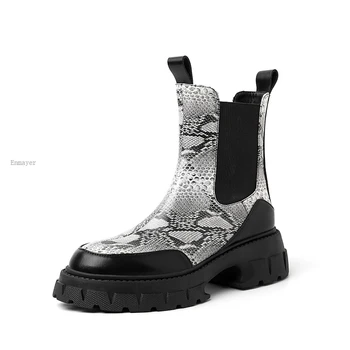 Serpentine Real din Piele Glezna Cizme pentru Femei de Moda Platforma de Iarnă Pantofi pentru Femeie Cizme Scurte Birou Doamnă Încălțăminte Dimensiune