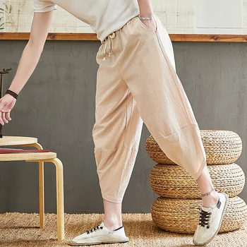Solidă pentru bărbați Lenjerie &Pantaloni de Bumbac Stil Chinezesc Vara Plus Dimensiune M-5XL Casual Glezna-Lungime Pantaloni Largi Retro Harem Pantaloni Pantaloni