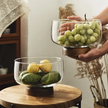 Stil japonez Sticlă Transparentă Platou cu Fructe Living Fructe Uscate Placa de Lemn Cutie de Depozitare Mare cu picioare Platou cu Fructe de Stocare