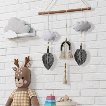 Stil Nordic Nori Drăguț Forma Agățat De Perete Ornament Curcubeu Băț De Lemn Tassel Pandantiv Camera Pentru Copii Decor Fotografie Elemente De Recuzită
