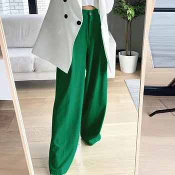 Toamna Verde Casual Pentru Femei Pantaloni Costume De Moda Liber Cutat Birou Doamnelor Pantaloni Vintage Înaltă Talie Pantaloni Pentru Femei 2021
