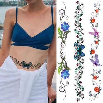 Unic Linia Taliei Arta Tatuaje Temporare Pentru Femei Fals Tatuaj Body Art Realist Fluture Flori De Spini Tatuaje Pentru Petrecerea De Pe Plajă