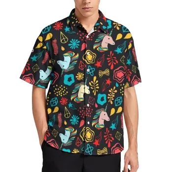 Unicorn Petrecere pe Plajă Tricou Drăguț Animal Print Hawaii Tricouri Casual Om Y2K Bluze cu Maneci Scurte Imprimate Topuri Plus Dimensiune