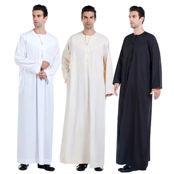 Vara Musulman Marocan Maneca Lunga Islamic Bărbați Rotund Guler Culoare Solidă Halat arabă Caftan Arabia Dubai Îmbrăcăminte Cult Abaya