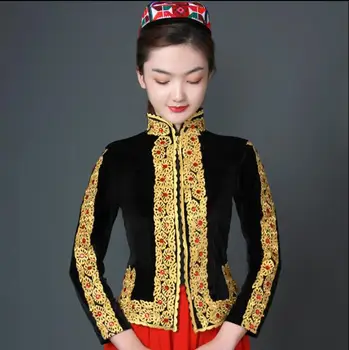 Xinjiang Dans Costum 2022 Femei Neagra cu Maneci Lungi de Sus