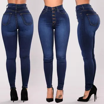Înaltă Waisted Blugi Skinny Femei Push-Up Sexy Butonul Vintage Denim Pantaloni De Creion Jean